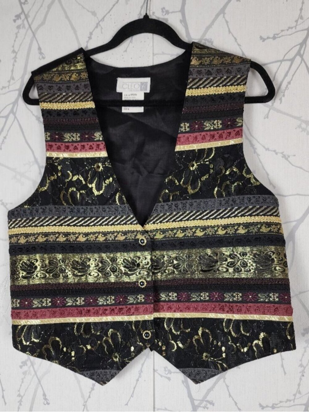 Cleo VTG Floral Metallic Jacquard Tapestry Button Up Waistcoat Vest